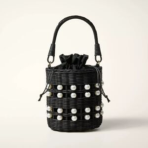 Kate Spade New York x Target Pearl Embellished Black Basket Bucket Bag NWT